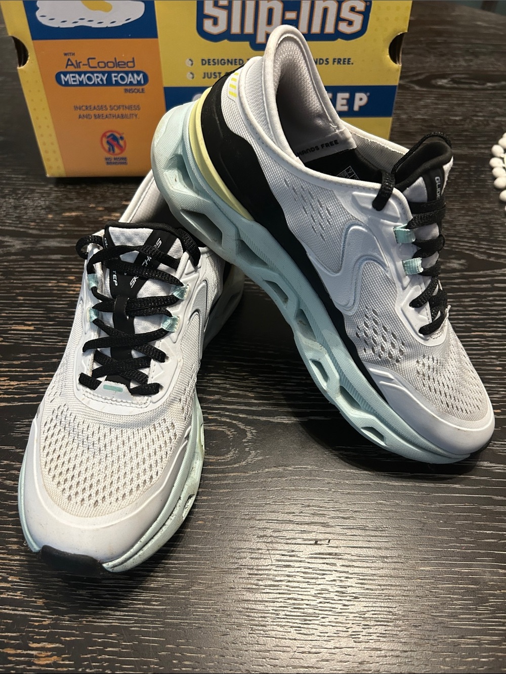 Skechers Women’s Slip-On Athletic Sneakers in White and Mint